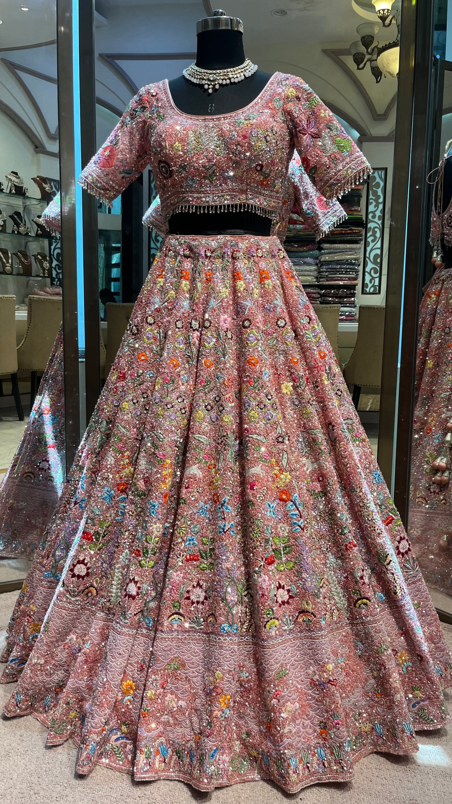 Dusty Rose Floral Couture Bridal Lehenga
