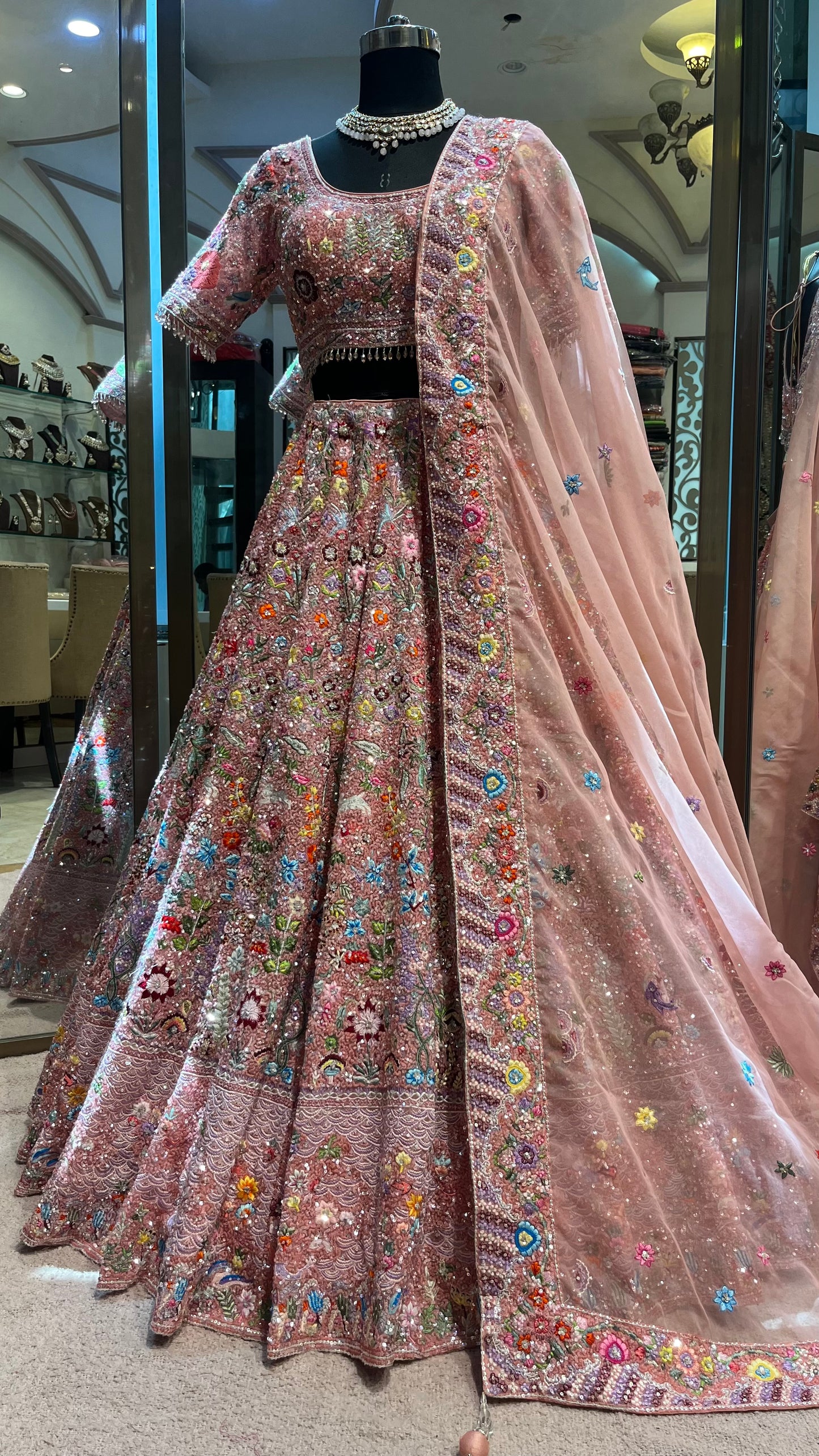 Dusty Rose Floral Couture Bridal Lehenga