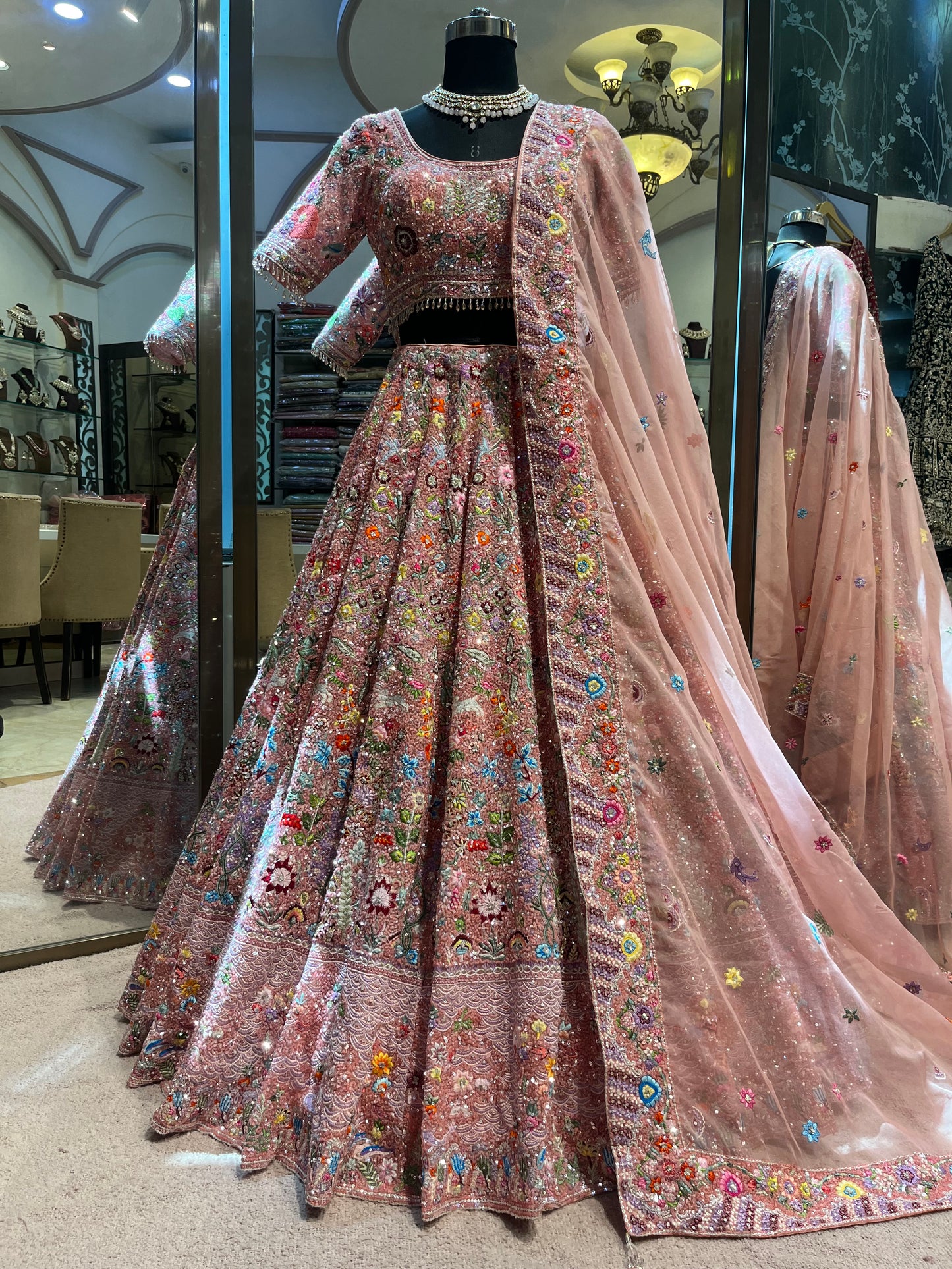 Dusty Rose Floral Couture Bridal Lehenga