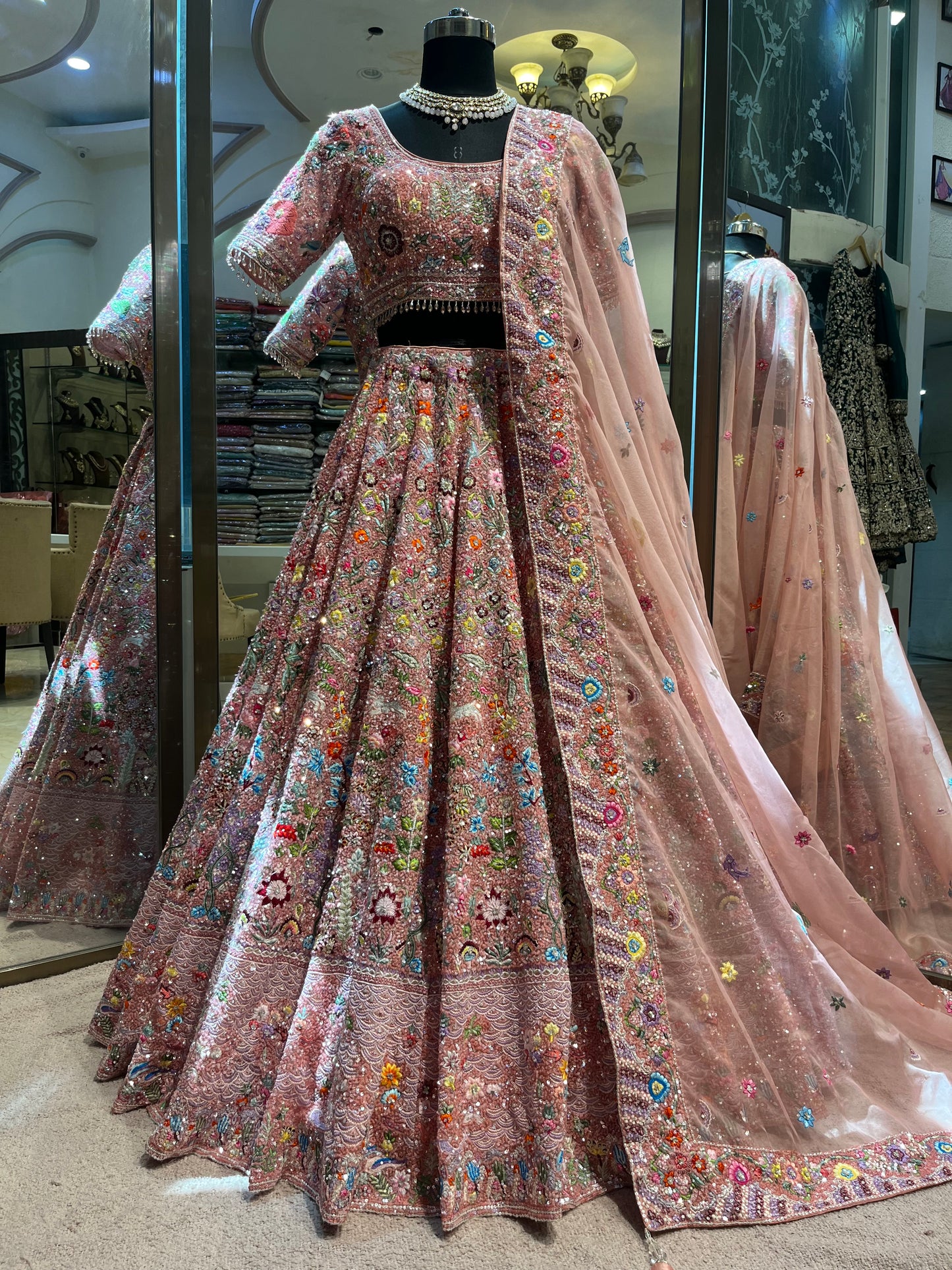 Dusty Rose Floral Couture Bridal Lehenga