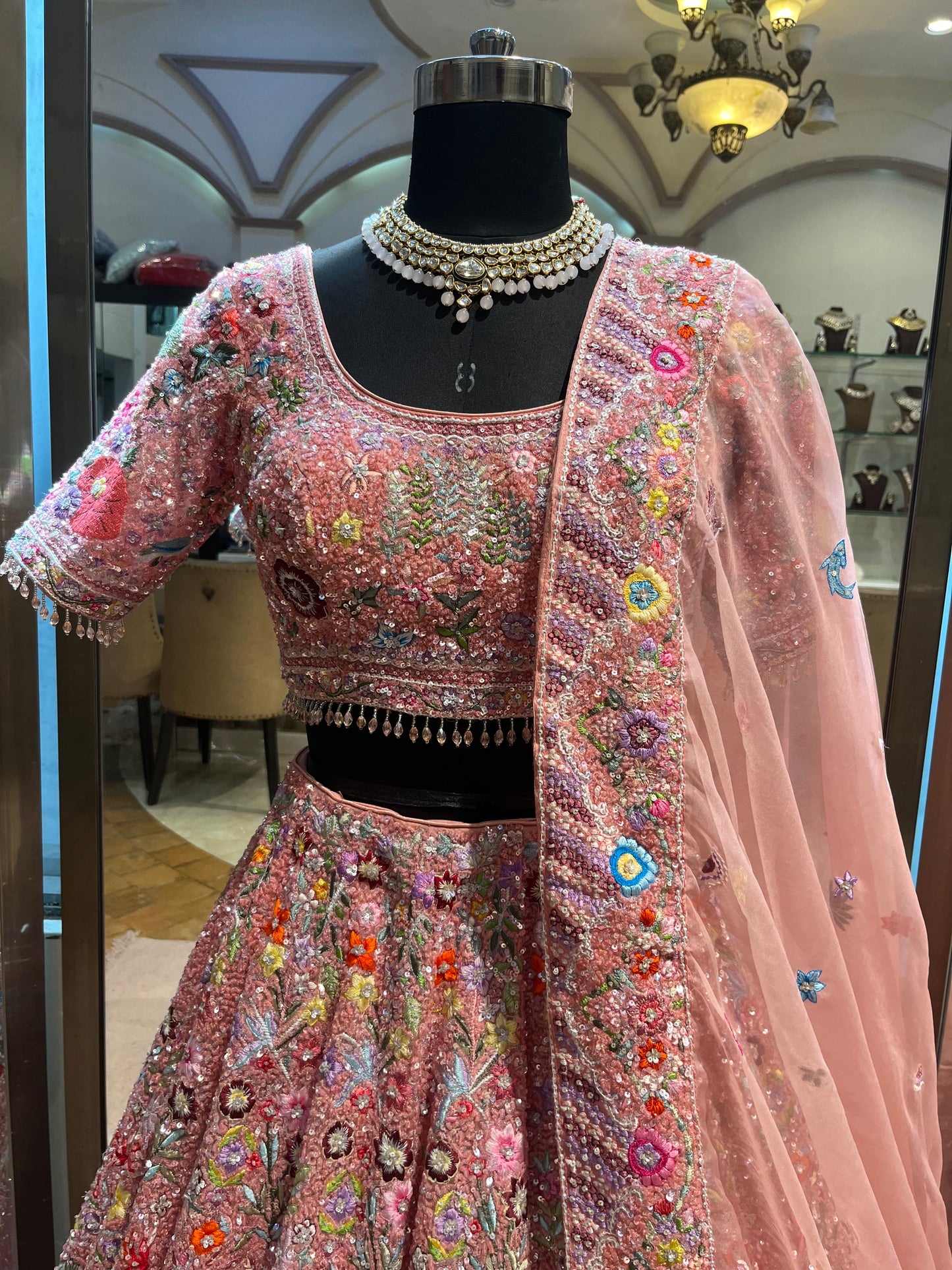 Dusty Rose Floral Couture Bridal Lehenga
