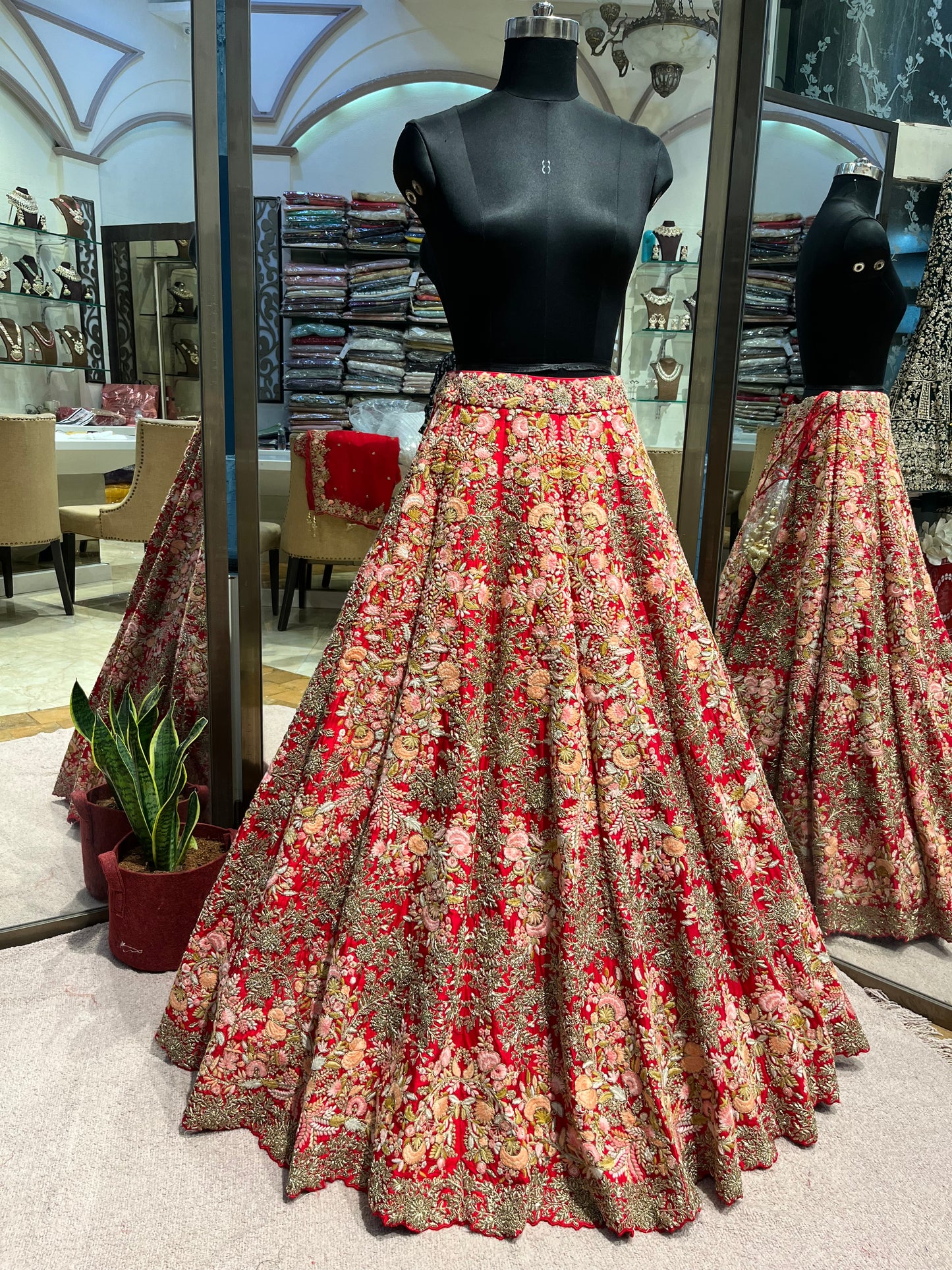 Regal Crimson Floral Bridal Lehenga Couture