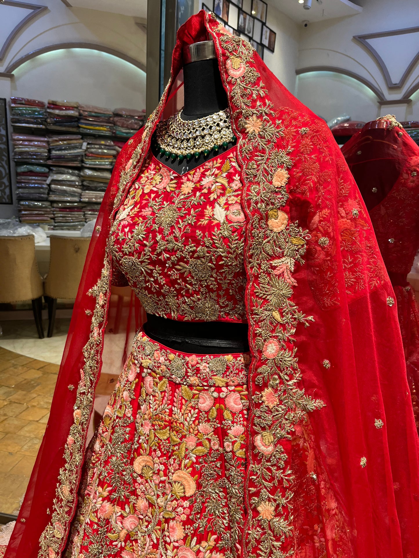 Regal Crimson Floral Bridal Lehenga Couture