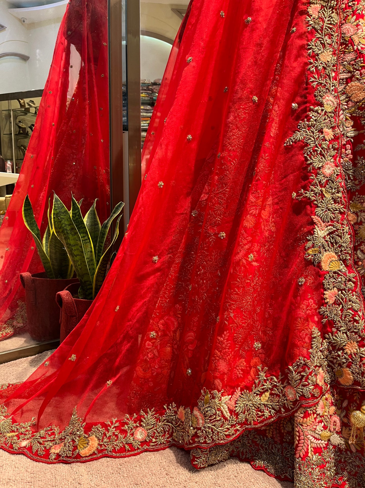 Regal Crimson Floral Bridal Lehenga Couture