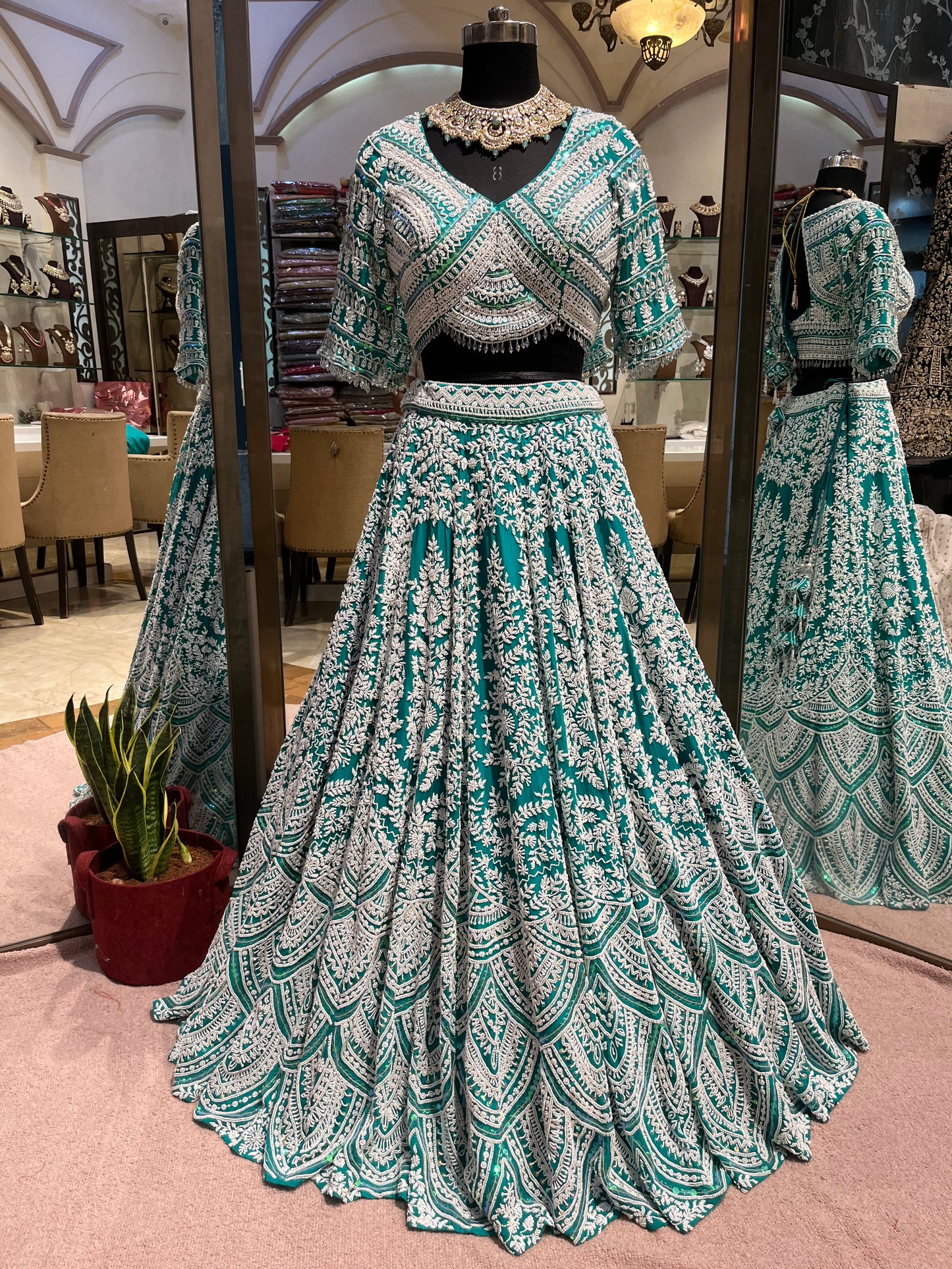 Emerald Teal Heritage Bridal Lehenga