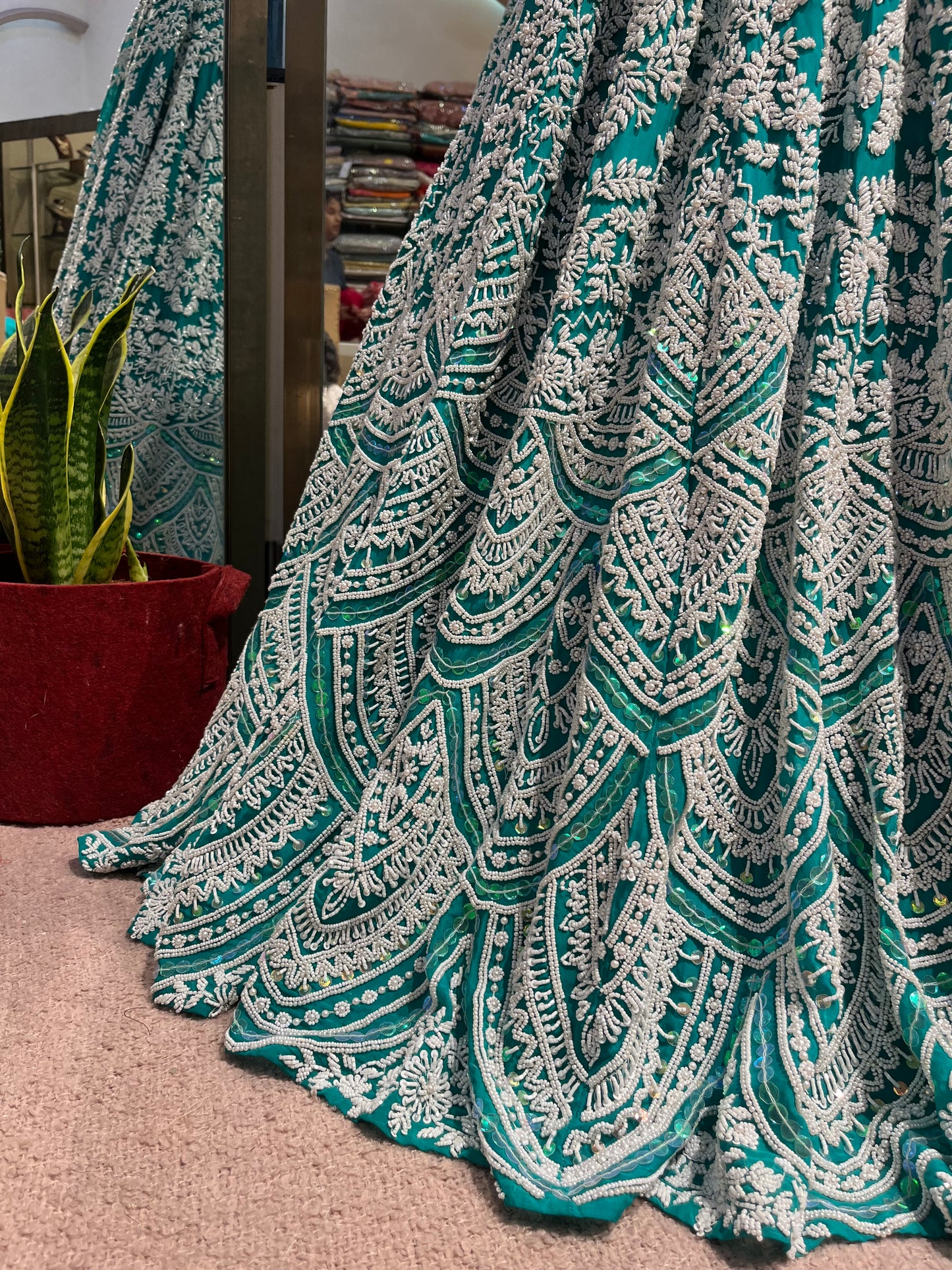 Emerald Teal Heritage Bridal Lehenga