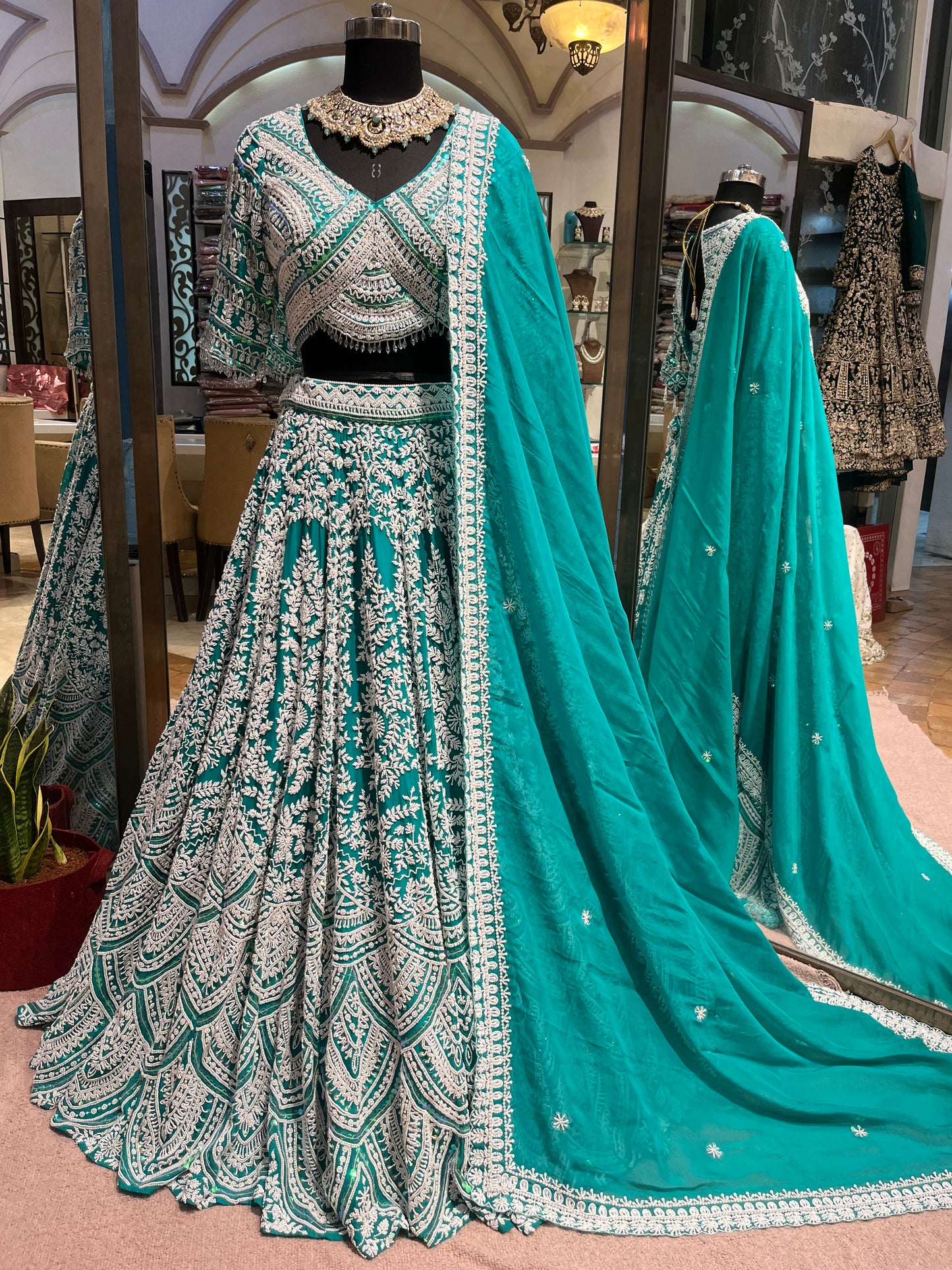 Emerald Teal Heritage Bridal Lehenga