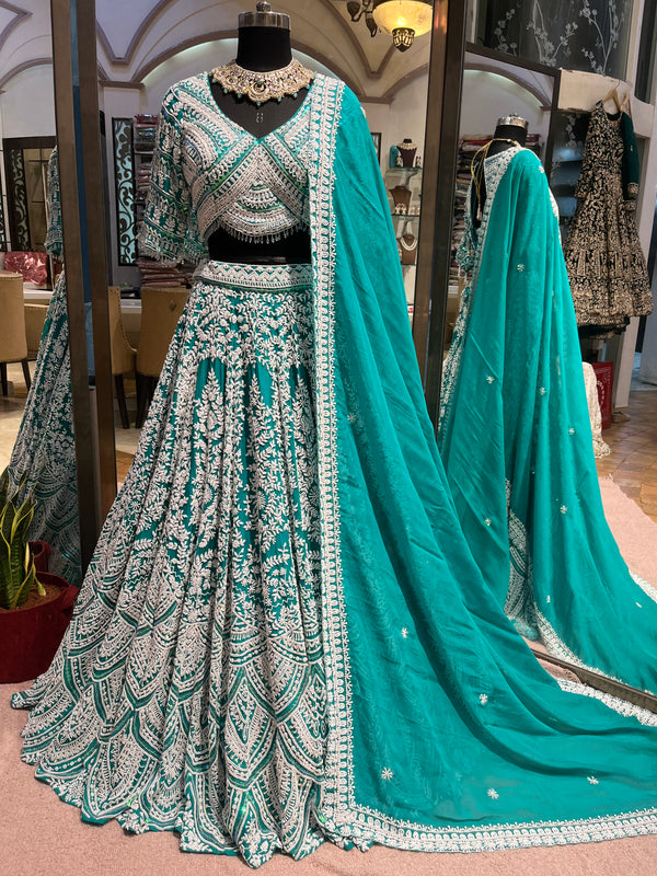 Emerald Teal Heritage Bridal Lehenga