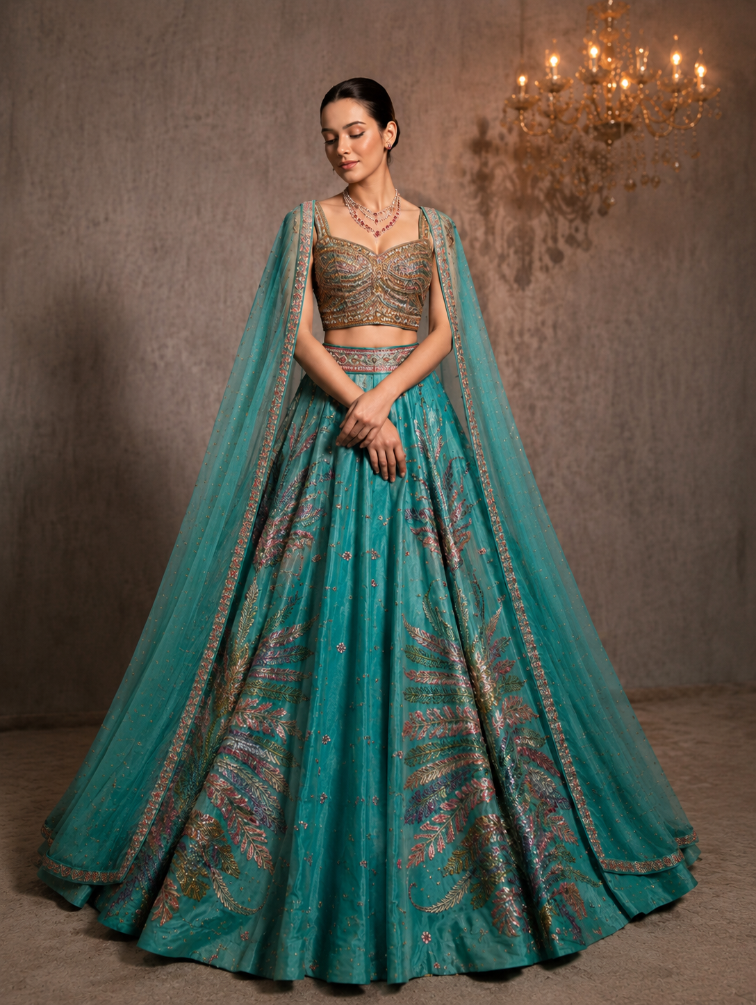 Azura Aqua Embroidered Designer Lehenga Set