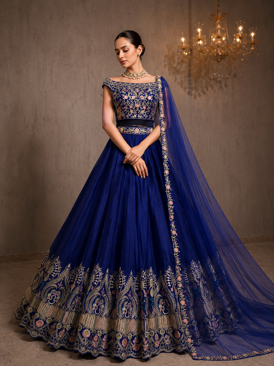 Royal Sapphire Embroidered Designer Lehenga