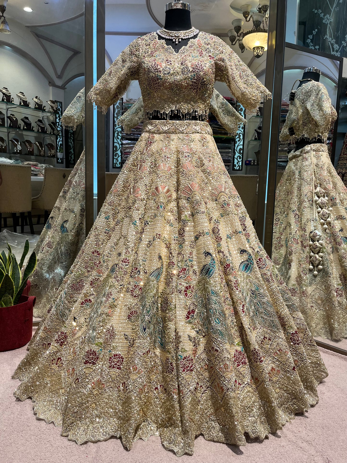 Royal Champagne Peacock Bridal Lehenga