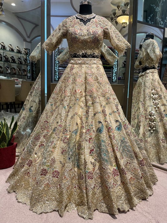 Royal Champagne Peacock Bridal Lehenga