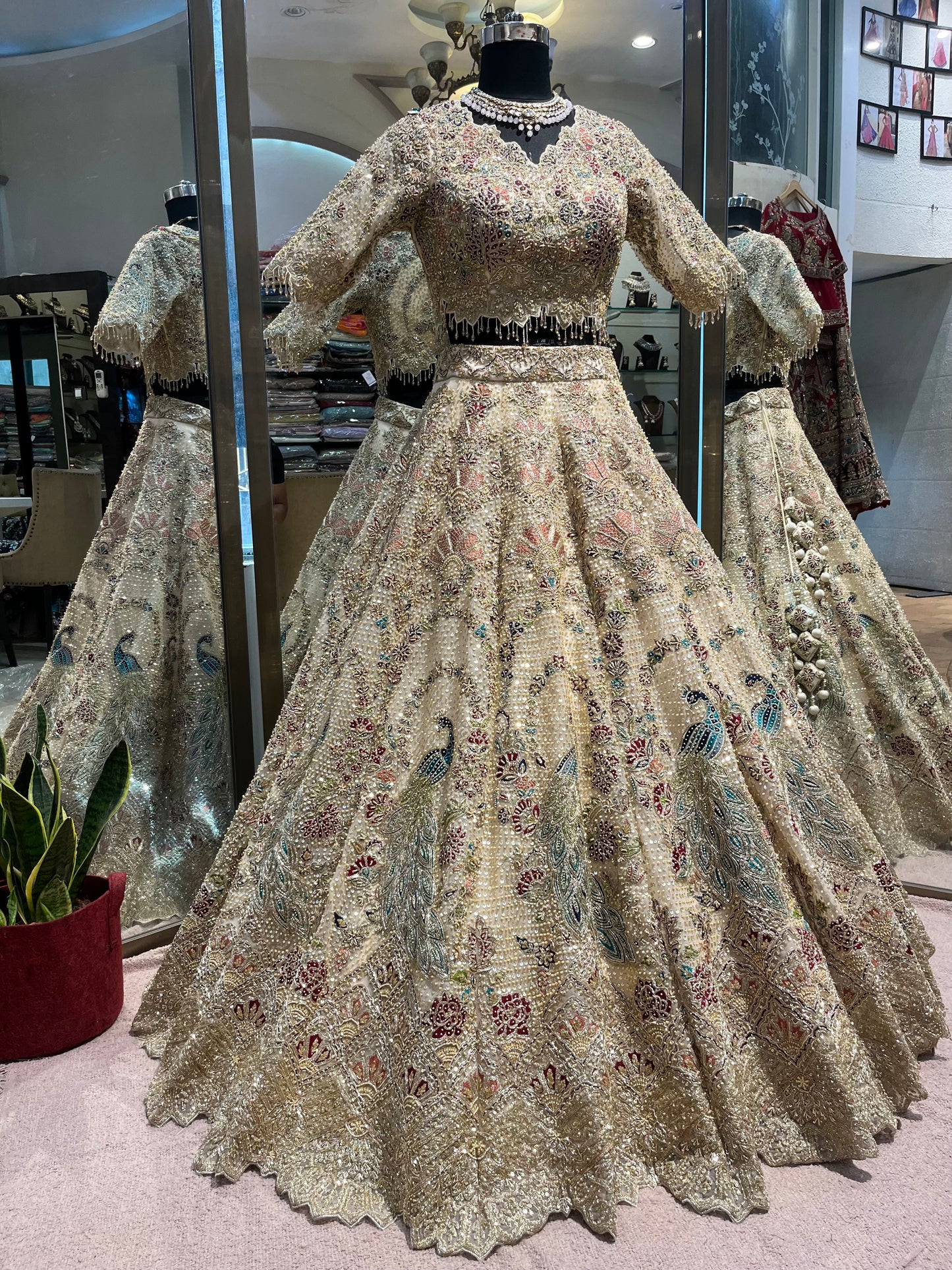 Royal Champagne Peacock Bridal Lehenga