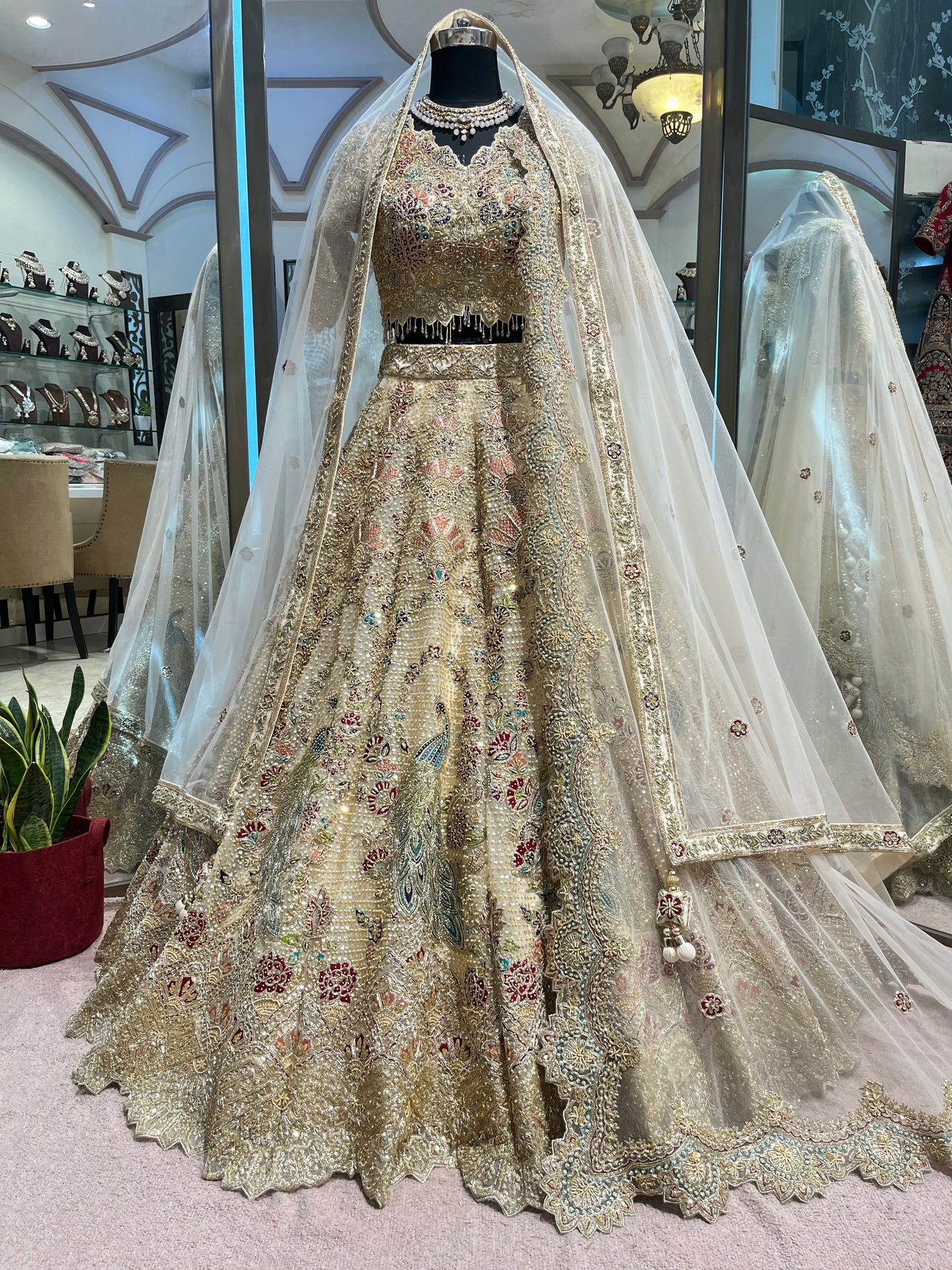 Royal Champagne Peacock Bridal Lehenga