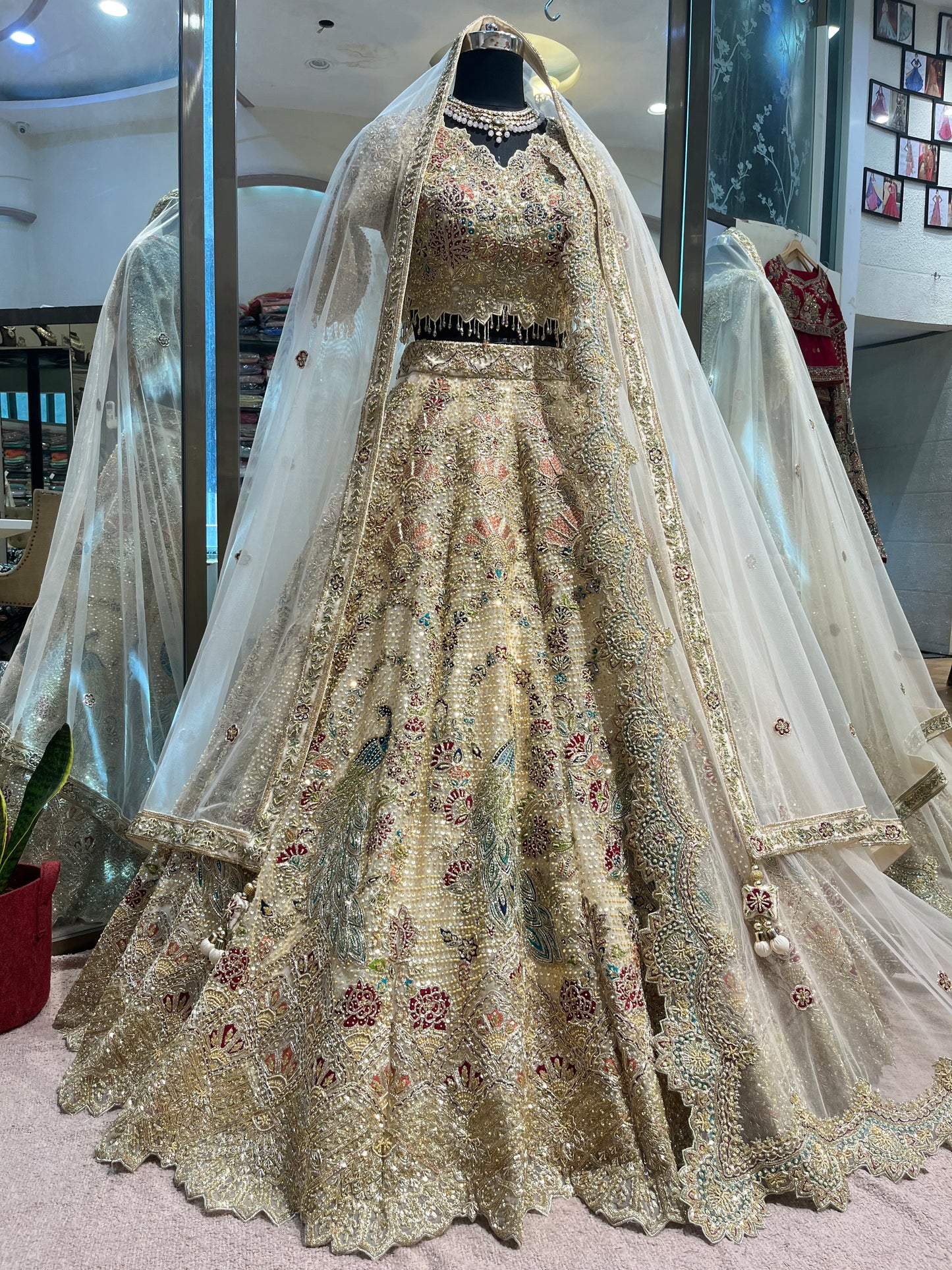 Royal Champagne Peacock Bridal Lehenga
