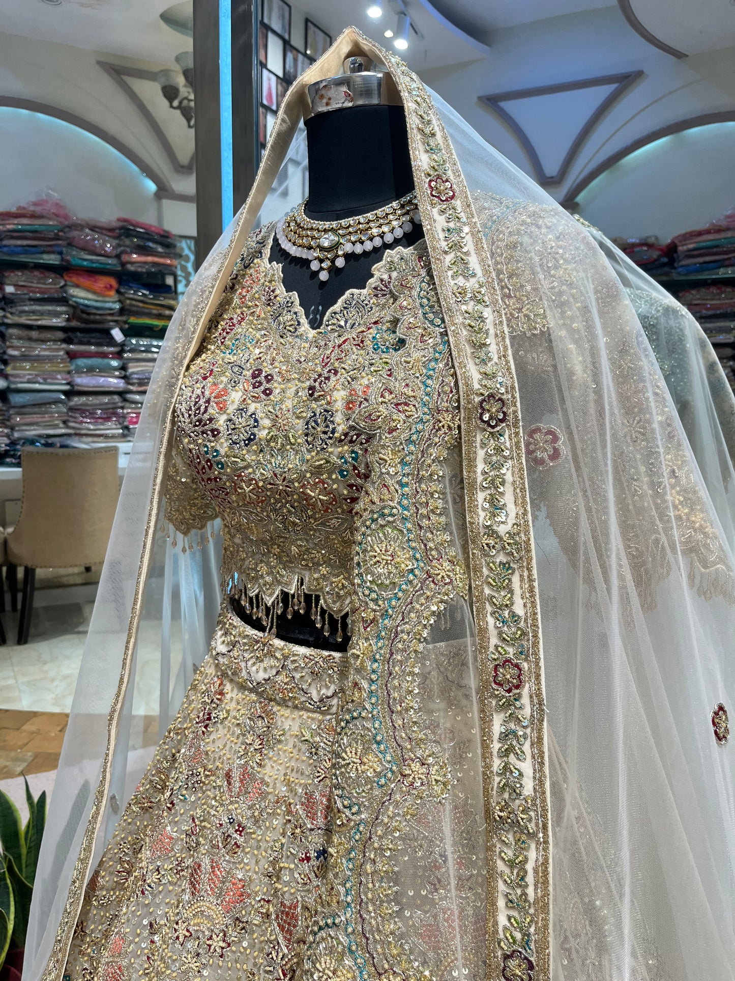 Royal Champagne Peacock Bridal Lehenga