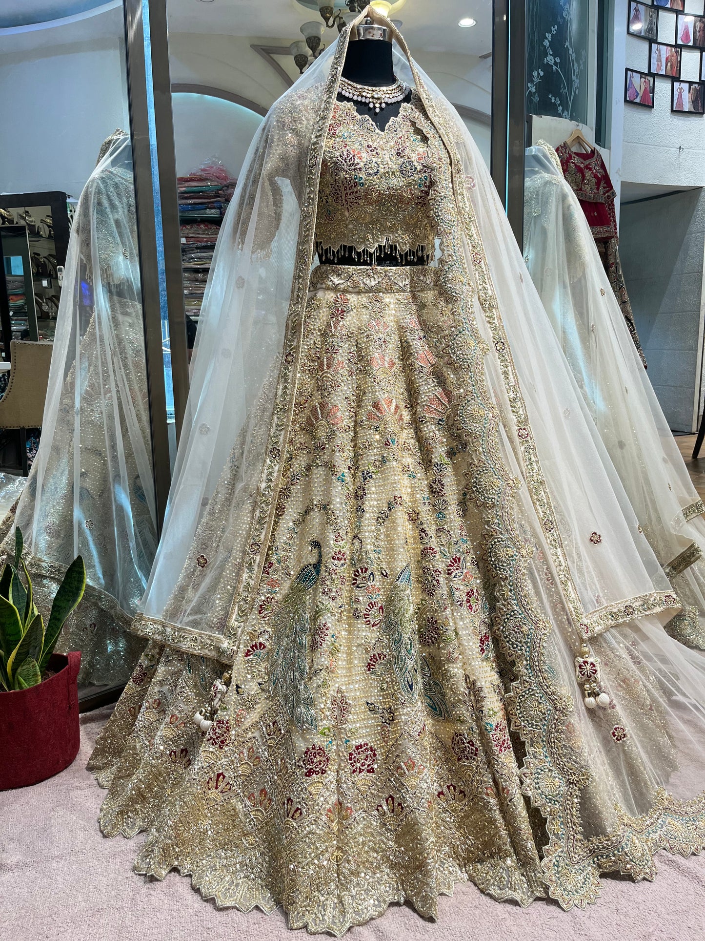 Royal Champagne Peacock Bridal Lehenga