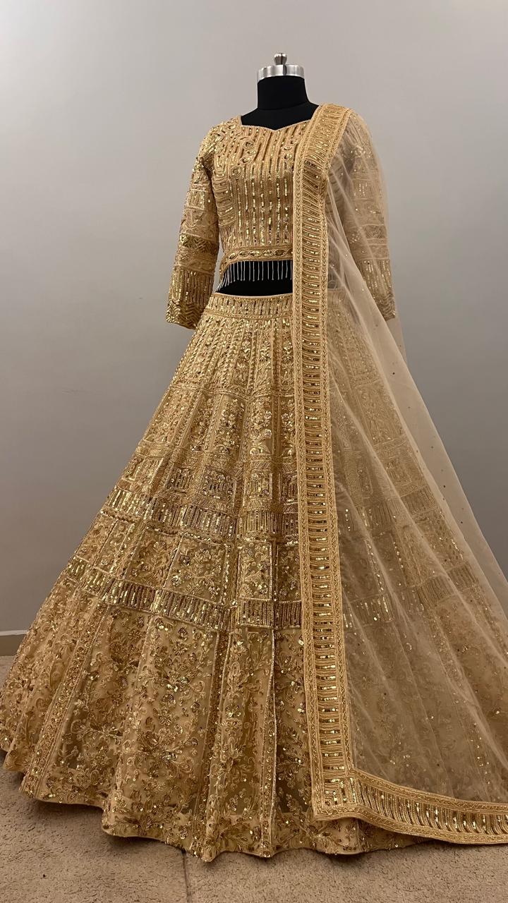 Regal Antique Gold Zardozi Bridal Lehenga Set