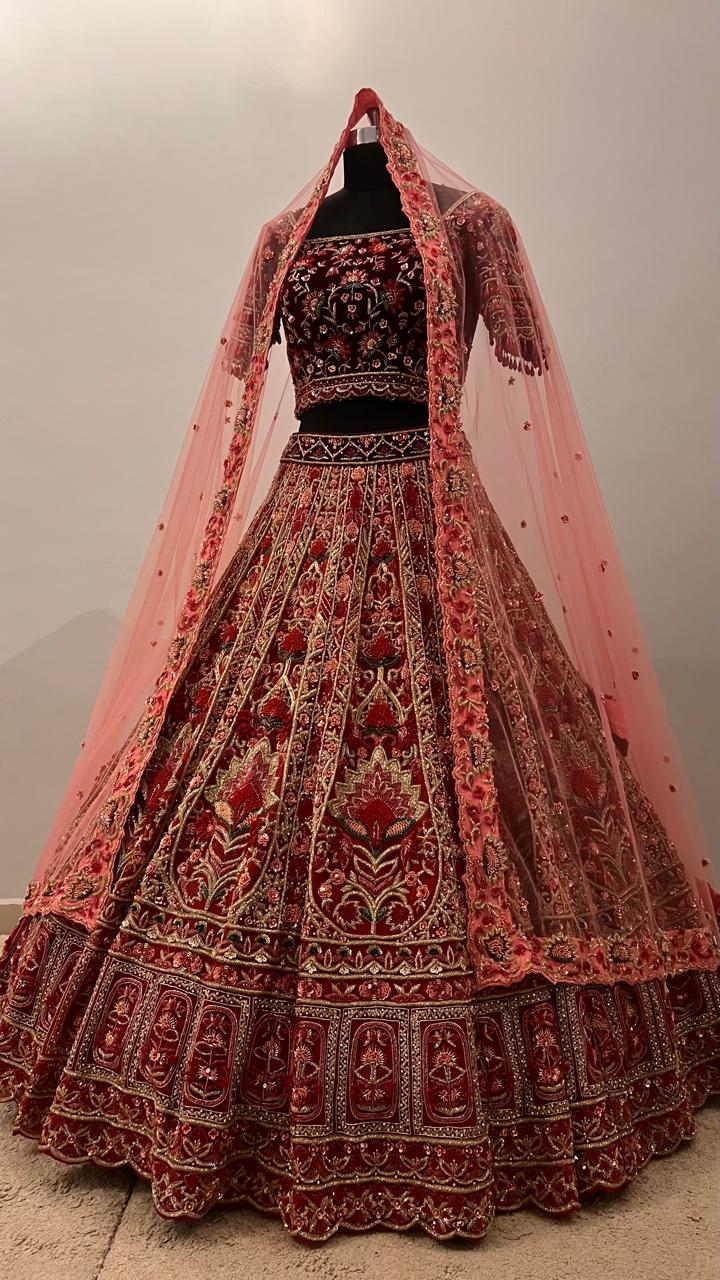 Heritage Crimson Bridal Lehenga with Intricate Zardozi Embroidery