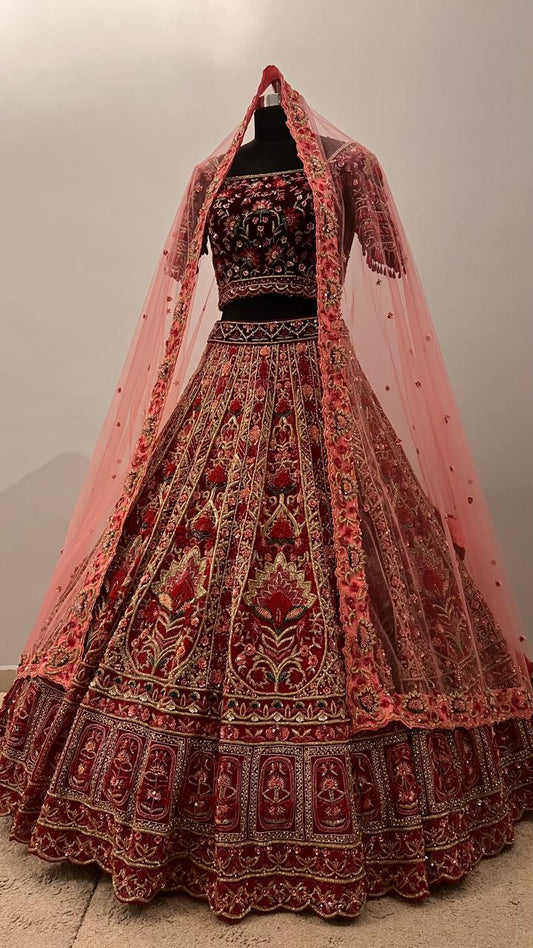 Heritage Crimson Bridal Lehenga with Intricate Zardozi Embroidery