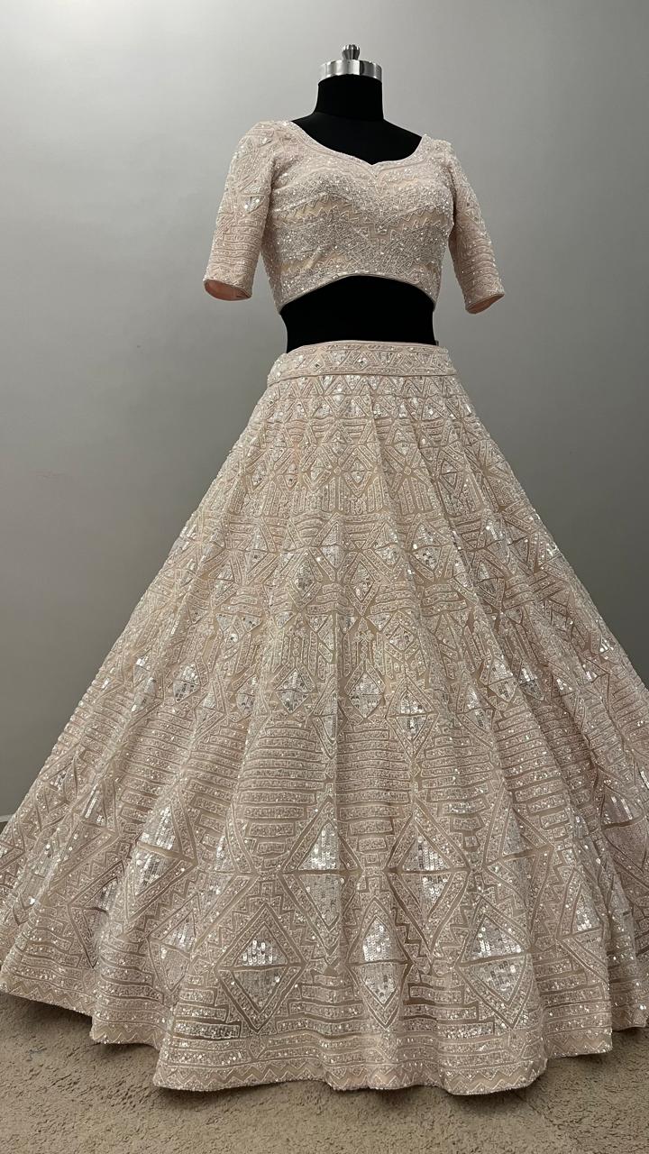 Ivory Celestial Mirrorwork Bridal Lehenga Set