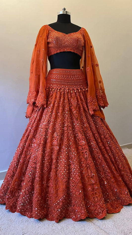 Rust Ember Handcrafted Bridal Lehenga Set