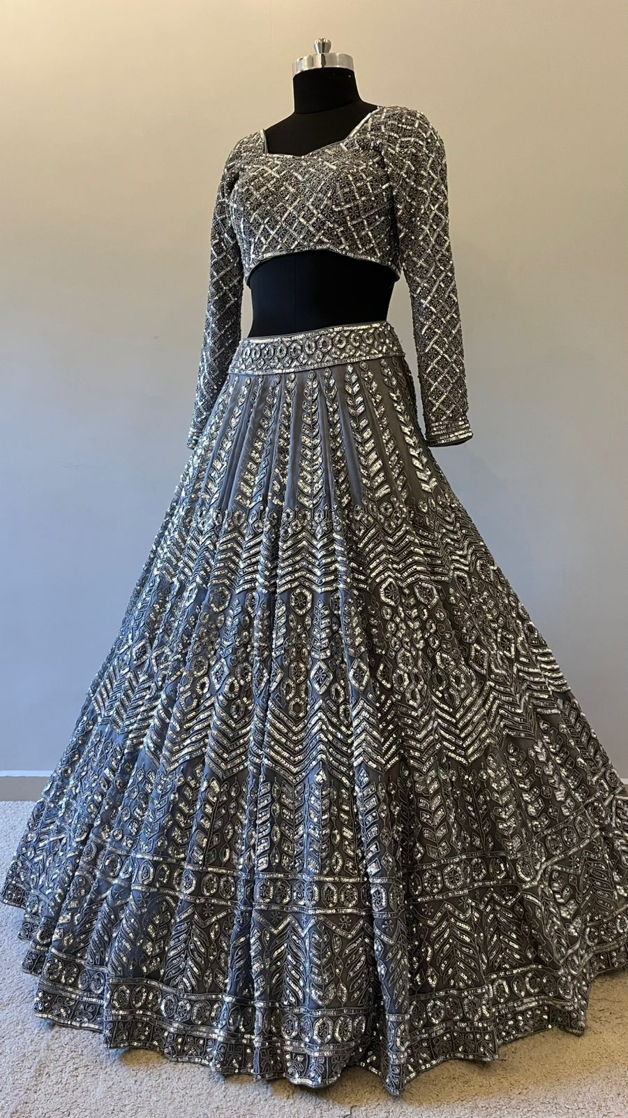 Celeste Graphite Mirrorwork Bridal Lehenga Set