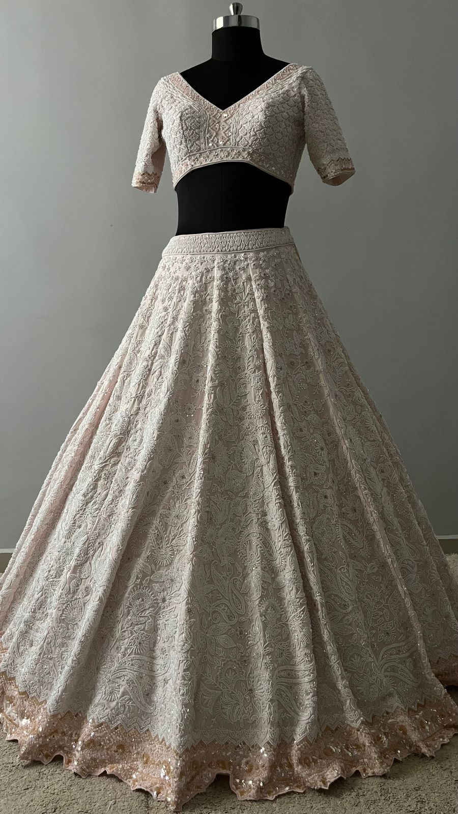 Elara Ivory Pearl Embroidered Bridal Lehenga