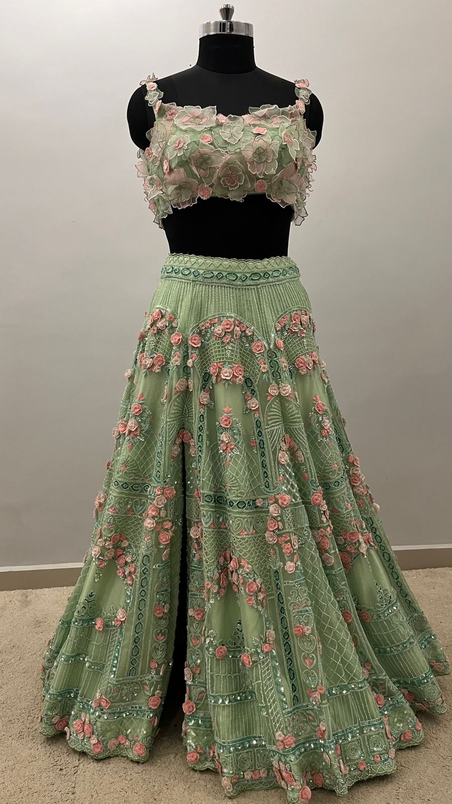 Mint Blossom 3D Floral Lehenga Set