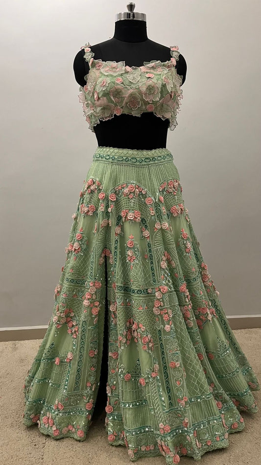 Mint Blossom 3D Floral Lehenga Set