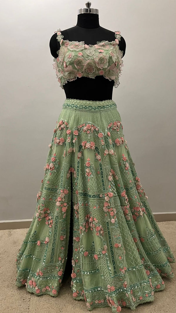 Mint Blossom 3D Floral Lehenga Set
