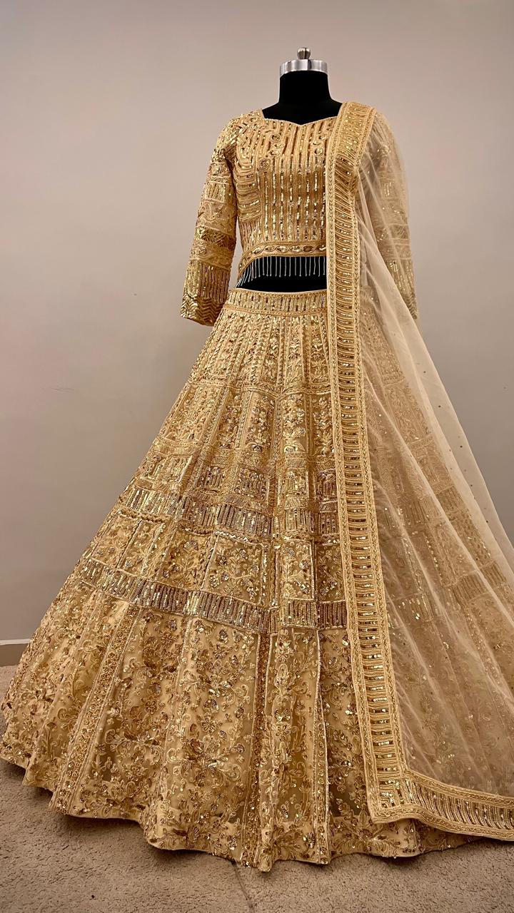 Regal Antique Gold Zardozi Bridal Lehenga Set