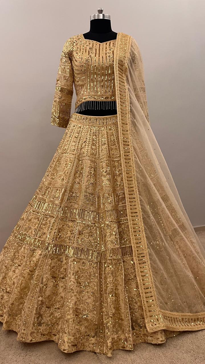 Regal Antique Gold Zardozi Bridal Lehenga Set