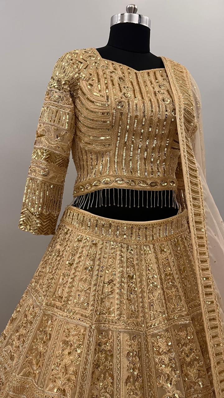 Regal Antique Gold Zardozi Bridal Lehenga Set