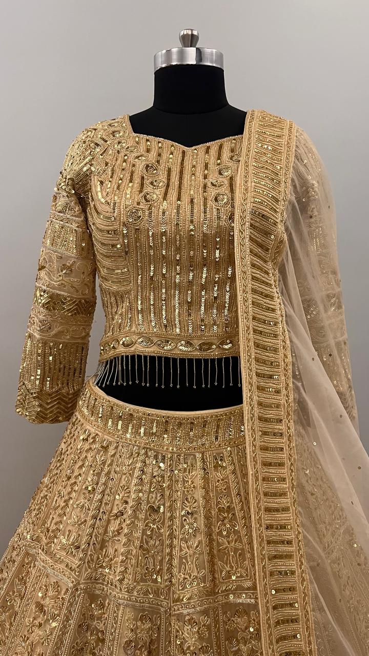 Regal Antique Gold Zardozi Bridal Lehenga Set