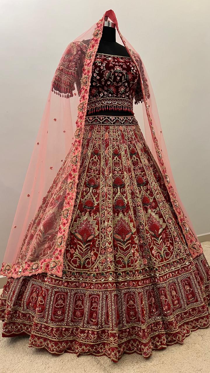 Heritage Crimson Bridal Lehenga with Intricate Zardozi Embroidery