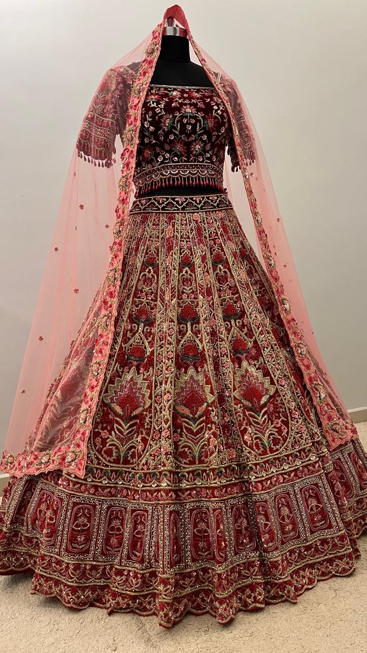 Heritage Crimson Bridal Lehenga with Intricate Zardozi Embroidery
