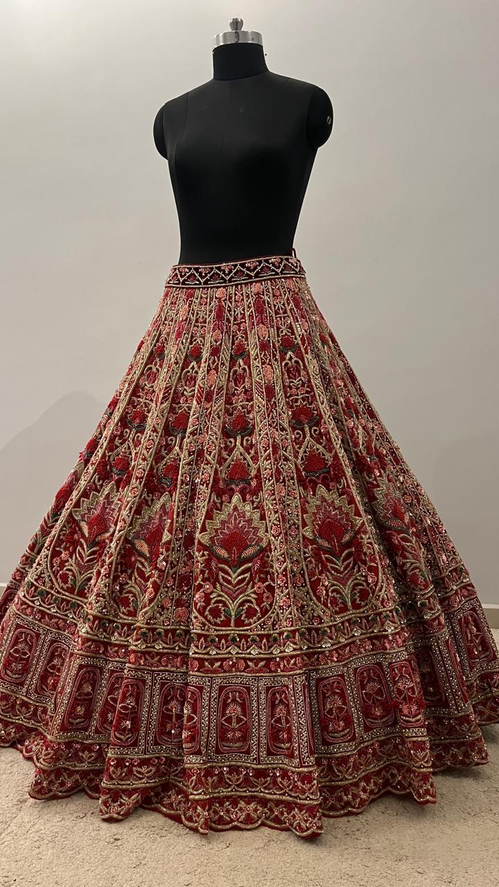 Heritage Crimson Bridal Lehenga with Intricate Zardozi Embroidery