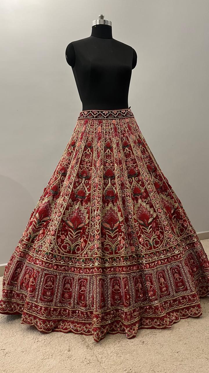 Heritage Crimson Bridal Lehenga with Intricate Zardozi Embroidery