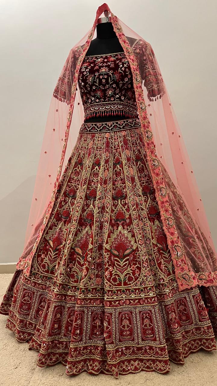 Heritage Crimson Bridal Lehenga with Intricate Zardozi Embroidery