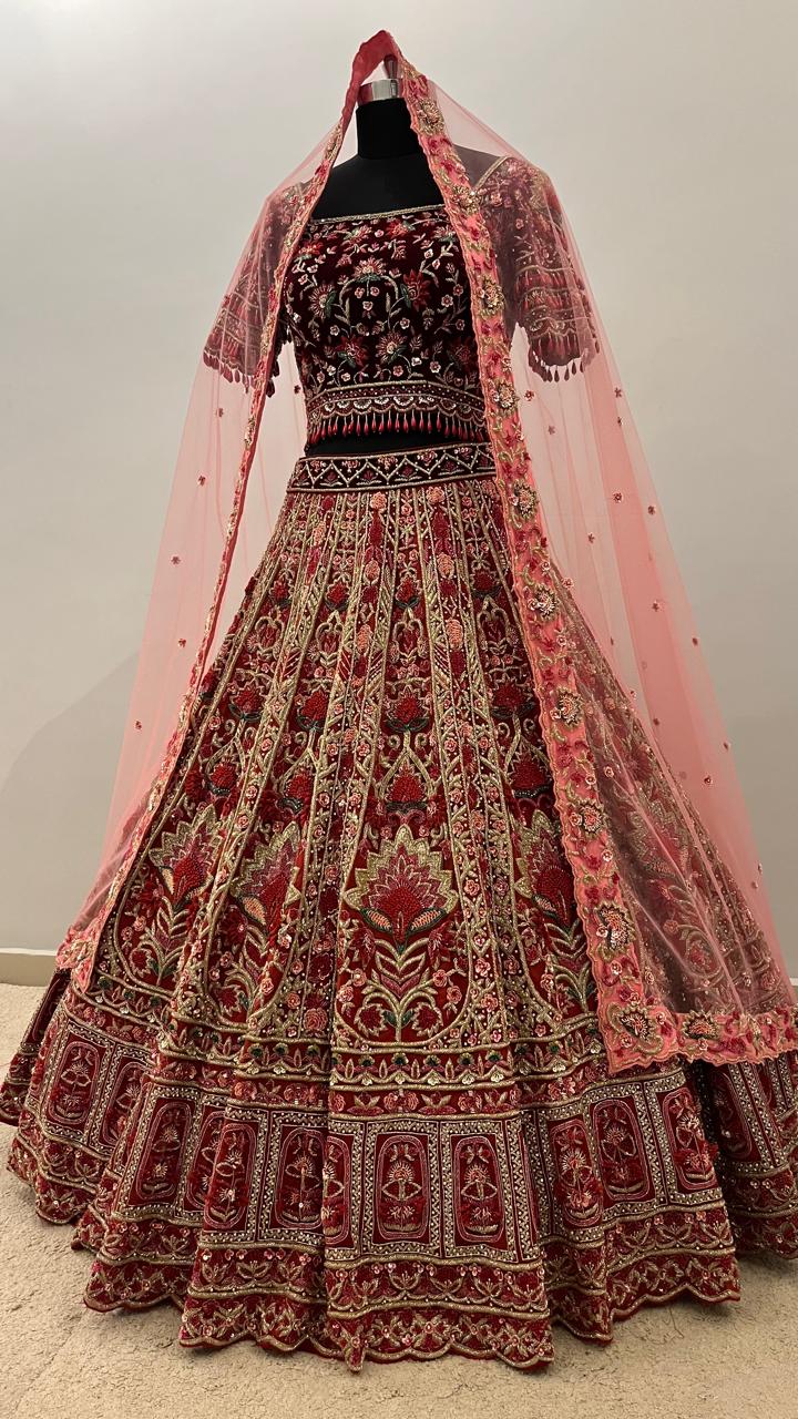 Heritage Crimson Bridal Lehenga with Intricate Zardozi Embroidery