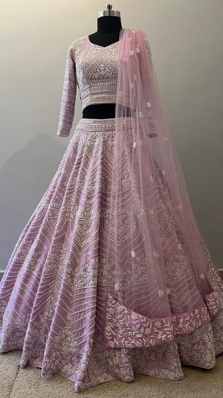 Blush Lavender Embroidered Bridal Lehenga with Resham Detailing