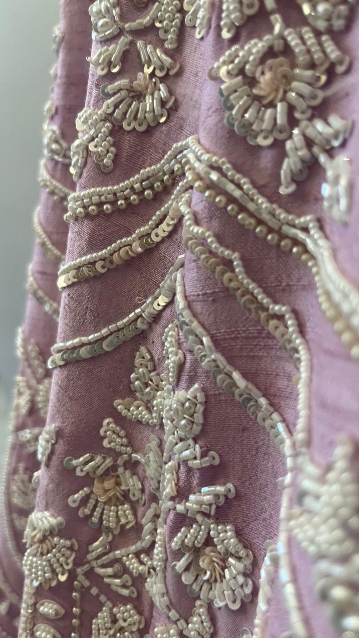 Blush Lavender Embroidered Bridal Lehenga with Resham Detailing