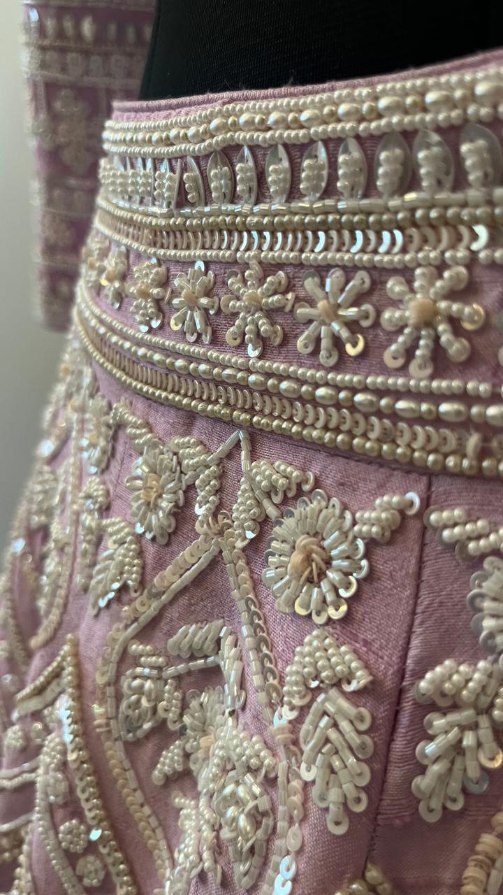 Blush Lavender Embroidered Bridal Lehenga with Resham Detailing