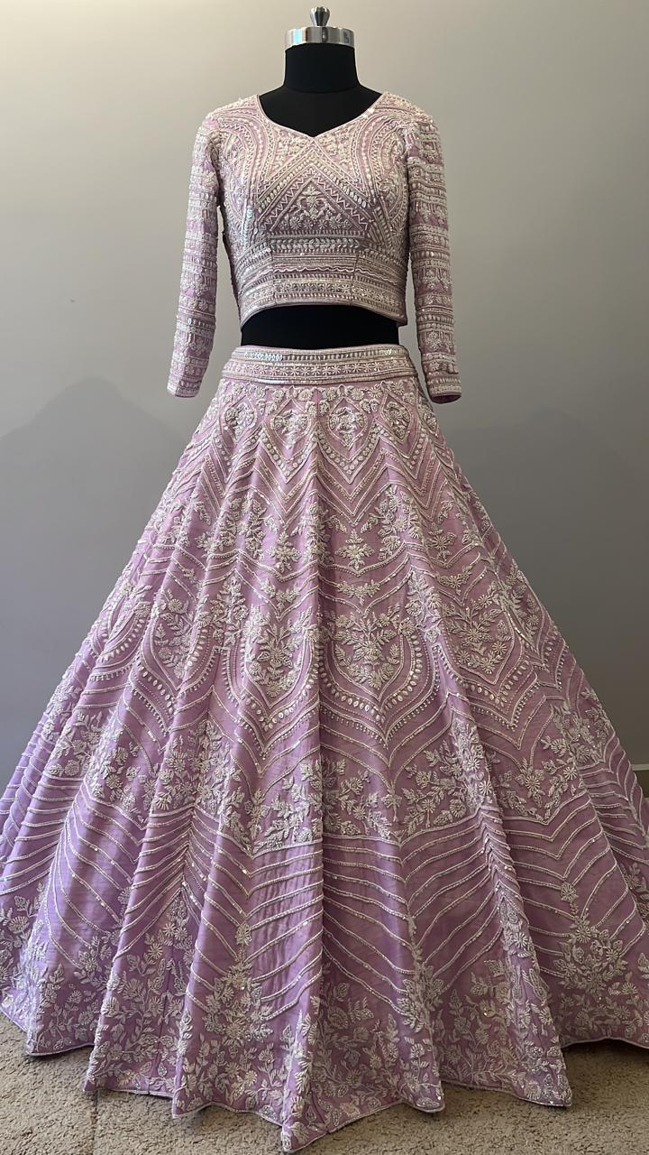 Blush Lavender Embroidered Bridal Lehenga with Resham Detailing