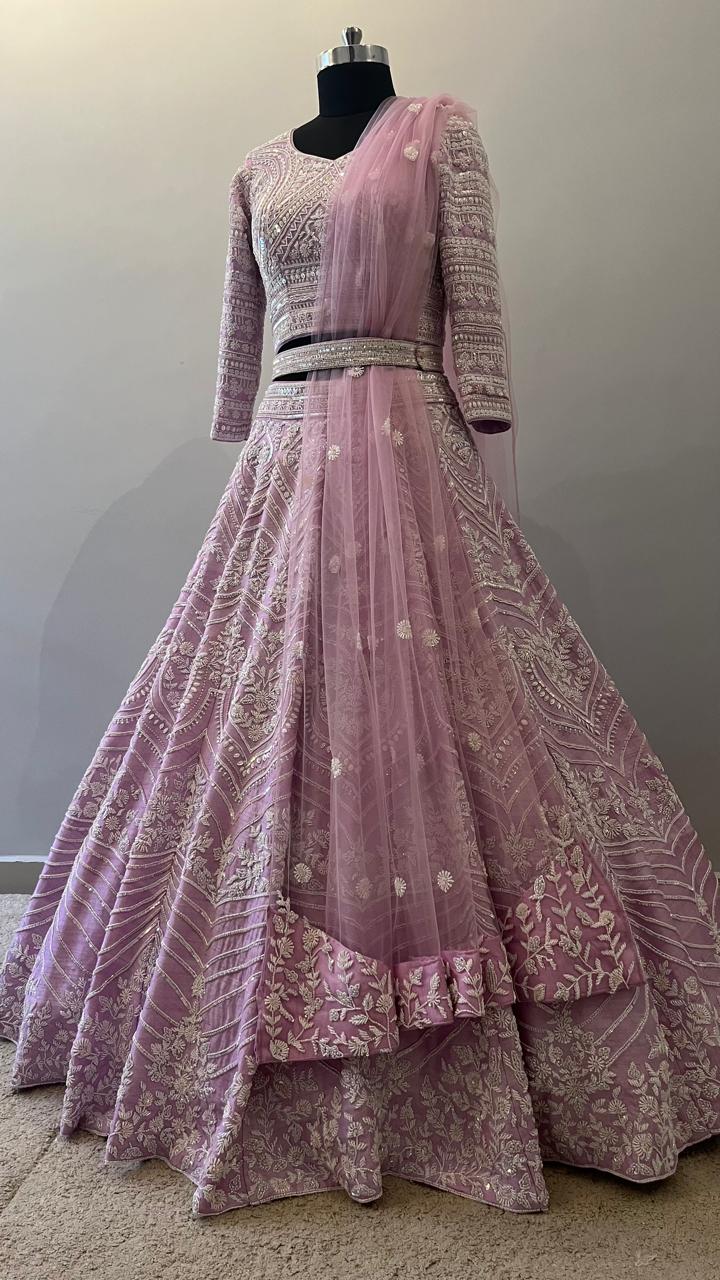 Blush Lavender Embroidered Bridal Lehenga with Resham Detailing