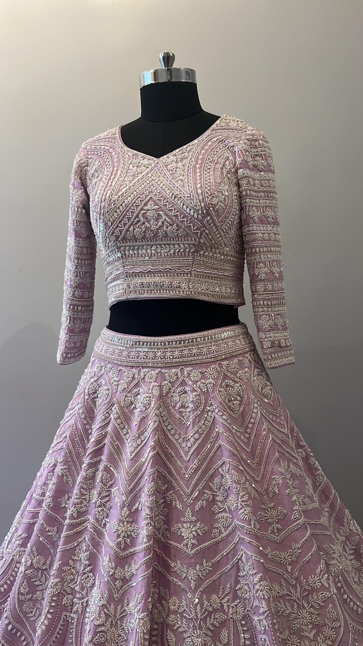 Blush Lavender Embroidered Bridal Lehenga with Resham Detailing