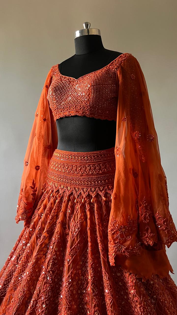 Rust Ember Handcrafted Bridal Lehenga Set