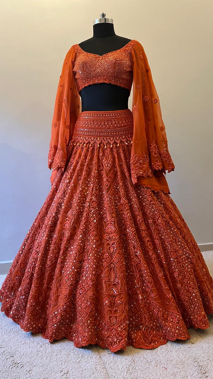 Rust Ember Handcrafted Bridal Lehenga Set