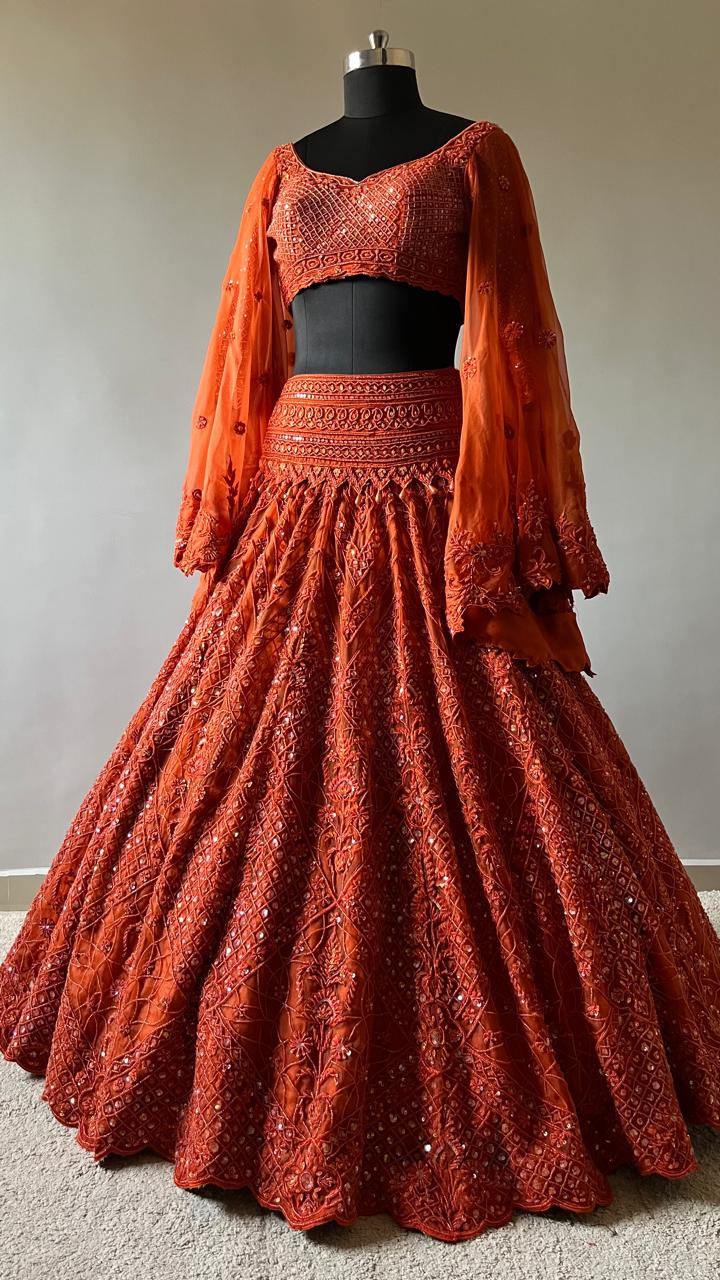 Rust Ember Handcrafted Bridal Lehenga Set